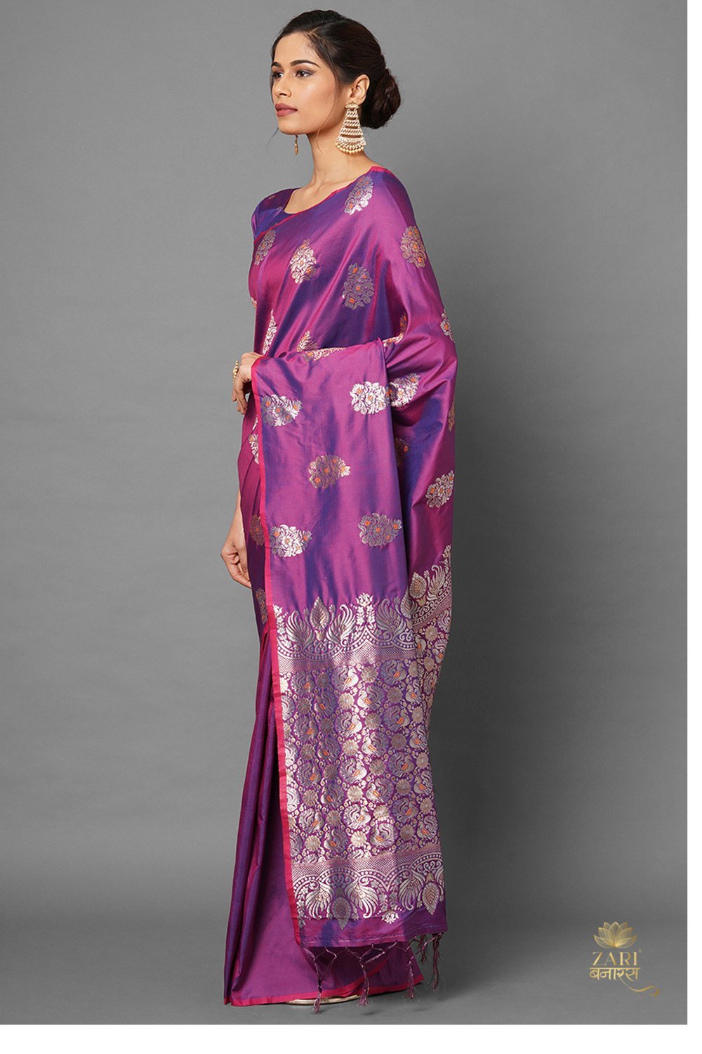 Buy Aliya Magenta Woven Silk Blend One Minute Saree Online - Back