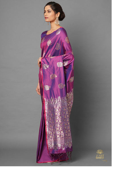 Buy Aliya Magenta Woven Silk Blend One Minute Saree Online - Back