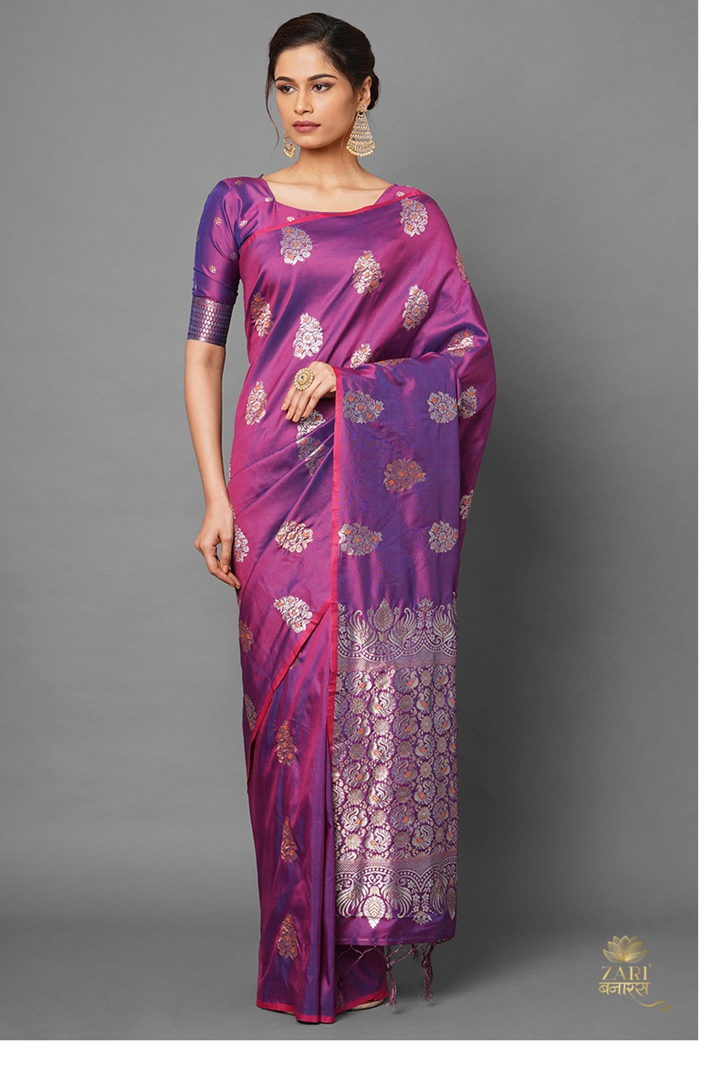 Buy Aliya Magenta Woven Silk Blend One Minute Saree Online - One Minute Saree