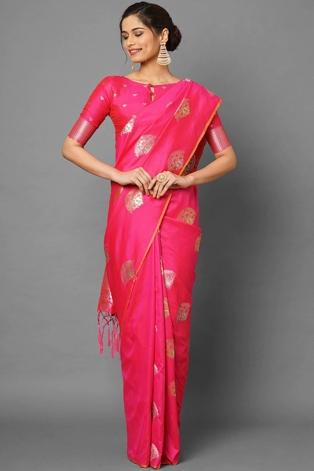 Buy Sia Pink Woven Silk Blend One Minute Saree Online - One Minute Saree