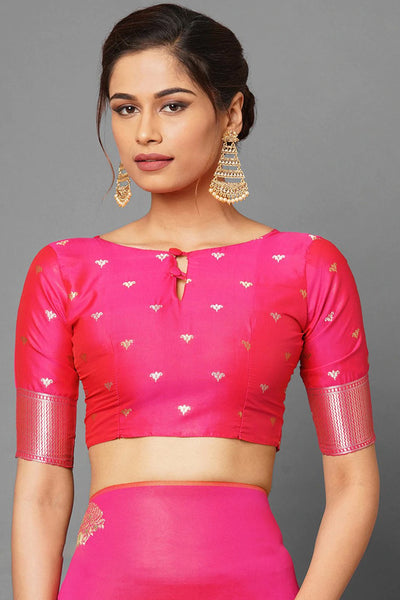 Buy Sia Pink Woven Silk Blend One Minute Saree Online - Back