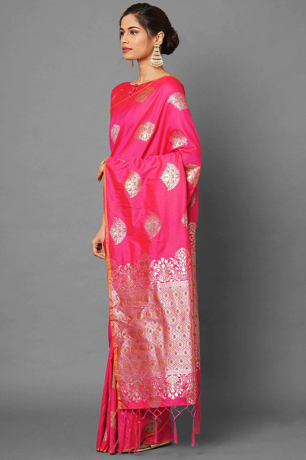 Buy Sia Pink Woven Silk Blend One Minute Saree Online