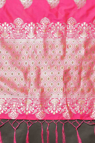 Buy Sia Pink Woven Silk Blend One Minute Saree Online - Front